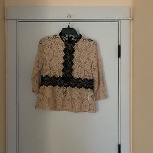 Zara Beige and Black Lace Blouse
